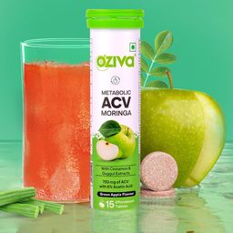 OZiva ACV Moringa | Control Cravings I Apple Cider Vinegar, Cinnamon, Guggul I No Maltodextrin & No Added Sugar I 15 Effervescent Tablets - Green Apple, Pack of 4 (60 tablets). image 2