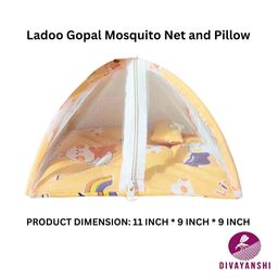 farmer king mat FKM Laddu Gopal Kanah ji Handcrafted Comfortable Bed/Bister/Singhasan with Mosquito Net and Pillows | Machardani for Krishna Ji | Laddu Gopal Bed, Jhula, Singhasan, Thakur ji Bed (Orange Printed) image 5