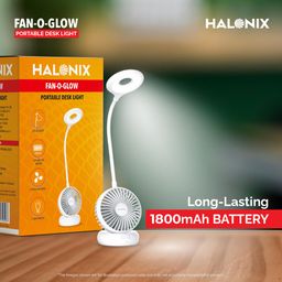 Halonix FAN-O-GLOW Portable Desk Light | Study lamp with Fan | 3 light Modes | 3 Speed Fan Modes | Rechargeable Study lamp | Emergency Light | image 4