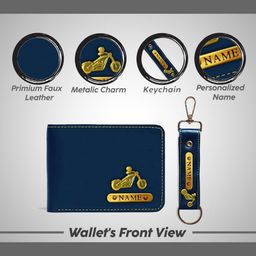 the unique gift studio Customized Personalized Wallet Set With Name Printed | Leather Wallet Keychain Combo | Customized Gift For Men | Blue image 3