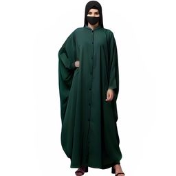 mushkiya Front Open Buttoned Kaftan Abaya For Women and Girl in Firdaus Fabric | Cuffed Sleeves | Comes with Matching Stole (ME-KA-038-Bottle Green) image 1