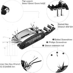 generic Schrodinger15 30003+A Bicycle Cycling Cycle Folding Tool Allen Key Set Multi Tool Multitool + 1nos. Presta to Schrader Adaptor image 2