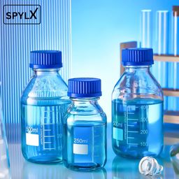 SPYLX Borosilicate Glass Measuring conical 50ml & Reagent bottle 25ml With leak proof Blue Screw Cap pack of 2 for lab, laboratory and professional use image 5
