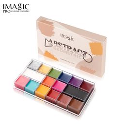 Beauty World Imagic Abstract Geometric 16 Color Face Paint Palette designed with a plastic transparent case. With safety ingredients, oil-based formula, creamy texture, and 16 pigmented and vibrant colors image 2