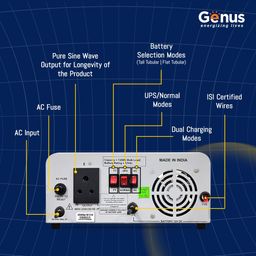 Genus Inverter Battery Combo-Winner 1200 Pure Sine Wave 900Va/12V Inverter 3 Years Warranty + Gtt250 Tall Tubular 220Ah Battery With 48 Months(24 Foc + 24 Pro-Rata)Warranty For Home Appliances,Blue image 3