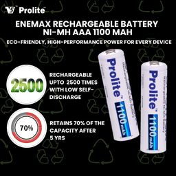 Prolite EneMAX Ni‐Mh AAA Rechargeable Battery 1100mAh | Pack of 2 | Low Self Discharge | Used with Digital Camera, Game Controller, LED Torch, Toys, Shaver and More image 2