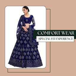 zaalima fashion with z logo Amazon Brand-Women's Net Chain Semi-Stitched Lehenga Choli And Dupatta Set (Free Size) (Navyblue) image 5