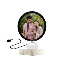 generic Round Magic Mirror Customizable Photo Frame with USB Cable | 2-in-1 Makeup Mirror & LED Photo Frame | Decorative Night Lamp | 20 x 25 CM | Unique Gift Idea | Battery & USB Powered image 1