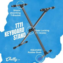 Chetty TT11 Keyboard Stand - X type Sturdy, 11 Positions, Gear Locking, Adjustable Height, Fine Tuning - Matte Black Premium Piano Stand for Versatile Use image 2