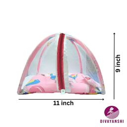 farmer king mat FKM Laddu Gopal Kanah ji Handcrafted Comfortable Bed/Bister/Singhasan with Mosquito Net and Pillows | Machardani for Krishna Ji | Laddu Gopal Bed, Jhula, Singhasan, Thakur ji Bed (Pink Printed) image 5