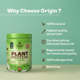 Origin Nutrition 100% Natural Plant Protein Powder, Unflavoured with 25g Plant Based Protein, Gluten Free, Dairy Free, No Added Sugar, Soy Free, Non - GMO, Jain, 8 Servings, 260g image 4