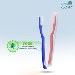 Dr. Flex Medium Toothbrush with Dupont Filaments in Anti-Bacterial Container for Adults-Pack of 4, Oral Hygiene Care, Manual Tooth Brush with Cap, Cover for Travel and Home, Multicolour, Made in India image 3