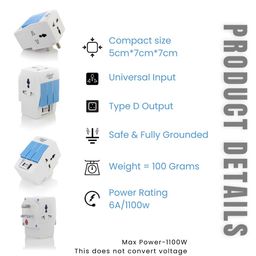 hi plasst pins n plugs Hi-PLasst 3 Pin Multi Plug | Universal Conversion Multiplug with Type A and Type C USB Charger | Universal Travel Adapter with Individual Switch & LED Indicator | 3 Way Plug Extension with Fuse image 4