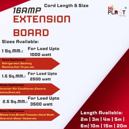 hi plasst Hi-Plasst 16A Heavy Duty Extension Board with 1 Switch & 1 Socket, 4M Long 1.5 Sq MM Extension Cord - 15/16 Amp for Heavy Appliances |16 amp Extension Board for Refrigerator | 16amp | image 5