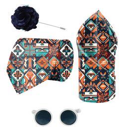 blacksmith Terracotta Tiles Printed Tie and Pocket Square Set with Cufflink and Matching Flower Lapel Pin image 1