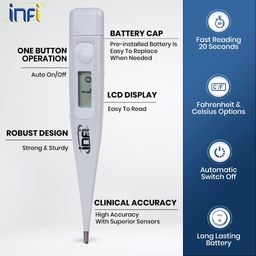 Infi Digital Thermometer With Quick Measurement of Oral & Underarm Temperature in Celsius & Fahrenheit, Water Proof for Easy Cleaning with One touch operation for Adult and Child image 3