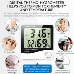 generic Wonderrmall™ (Pack of 2) HTC-1 Indoor Digital Hygrometer Thermometer With Room Temperature Clock Alarm Display for Precise Humidity Monitoring Wall Mounted Tabletop Wireless Smart Analog Device image 4