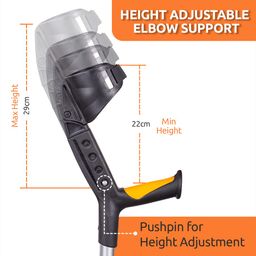 Vissco Astra Plus Crutch with Height Adjustable Elbow Support & Movable Arm Cuff, Light Weight- Single Piece (Grey) image 3