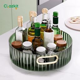 Clazkit Multi-Purpose Rotating Organiser Tray | Multi-Function Storage Rotating Tray | Cosmetics Organizer | Spice Tray | Toiletries Storage Holder |Green image 2