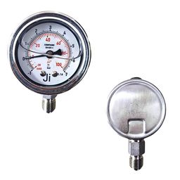 "Ji" Japsin Instrumentation Industrial Compound Gauge Glycerin Filled, 2" Dial, Range -1 to 7 Bar with Dual Scale of -30 inHg to 100 PSI, Direct Mounting Bottom Entry, 1/4" BSP (M) Connection, SS Body image 2