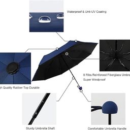 owme UV Umbrella for Women, Mini Folding Portable 3 Fold Umbrellas | Automatic Open Close for Rain and Sun Protection, Anti-Slip | Windproof Umbrlla with Carabiner Handle | Umbrella for Women and Men (NAVY BLUE, CAPSULE) image 5