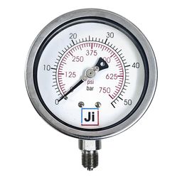 "Ji" Japsin Instrumentation Industrial Pressure Gauge, 4" (100 mm) Dial, Range 0 to 50 Bar with Dual Scale of 750 PSI, Direct Mounting Bottom Entry, 3/8" BSP (M) Connection, SS Case & SS Wetted Parts image 1