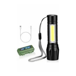 AYLA World LED Flashlight, Torch Light Mini with USB Rechargeable, Portable LED XPE COB, 3 Modes, Pocket Torch, Small Emergency Light, Black image 1