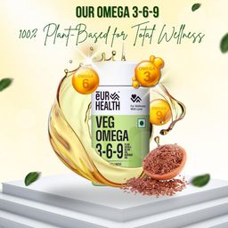 eurus lifesciences llp eUR Health Veg Omega 3-6-9 High Strength Capsules | Cold Pressed Flaxseed & Olive Oil - 60 Capsules image 3