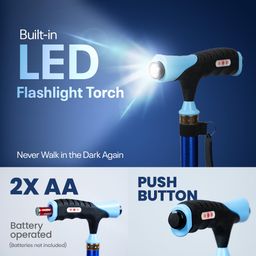 Antara AGEasy (Max Group) Lumina Walking Stick with Adjustable Height & Built-in LED Torch | Lightweight Walking Support for Men, Women, Seniors (Blue) (Multibase) image 5