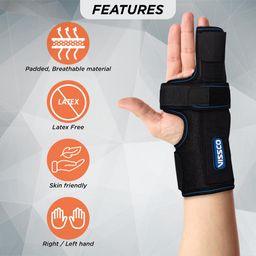 Vissco Boxer's Support Brace With Detachable Splints For Finger Fracture, Trigger finger - Left/Right hand (Black) image 5