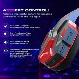 Adcom Cyberpunk Wireless Over Ear Gaming Bluetooth Headphones with, 40mm Bass Drivers, 50mm Latency, ENC Detachable Mic, Type-C Fast Charging Bluetooth 5.1, 3D Gaming Spatial Sound with Led Light image 4