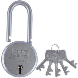 foora Small Lock and Keys, Round 50mm Long Neck Shackle Padlock, Double Locking 7 Lever, Door Lock for Home, Gate Lock, Shutter Lock, with 5 Keys image 4
