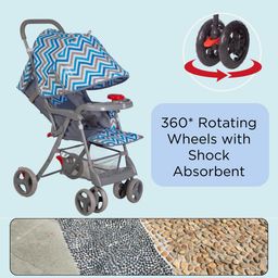 Mee Mee Baby Stroller and Pram for 0 to 3 Years | Extended Canopy with Detachable Feeding Tray | 5 Point Harness Belt | 360° Rotating Wheels with Shock Absorbent | Storage Basket for Baby/Kids (Blue) image 4