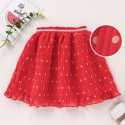 Babyhug Mid Thigh Pleated Skirt Dot print - Red-image-20