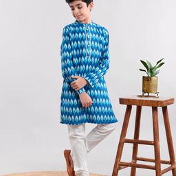 Pine Kids Full Sleeves Kurta Pajama Set - Blue-image-37