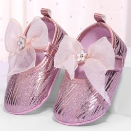 Cute Walk by Babyhug Booties with Velcro Closure and  Floral Applique - Pink-image-4