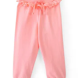 Babyhug Cotton Looper Full Length Lounge Pant with Frill Detailing - Peach-picture-32
