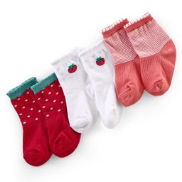 Cutewalk By Babyhug Anti Bacterial Ankle Length Socks Cherry Print Pack Of 3 - White & Red-image-58