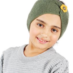 BHARATASYA Handknitted & Flower Detailed Woolen Ear Warmer Headband - Green-image-81