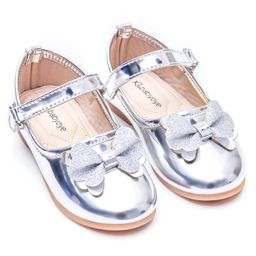 Babyoye Ballerina with Velcro Closure Bow Applique- Silver-image-33