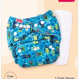 Babyhug Free Size Reusable Cloth Diaper with Smart Dry Insert Combo Robot Print- Teal Blue-13