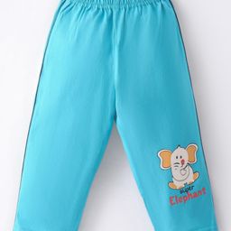Tango Single Jersey Full Length Lounge Pant With Elephant Print - Blue-picture-3