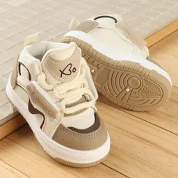 Babyoye Slip On Sneakers with Lace Up Closure - Beige-picture-30