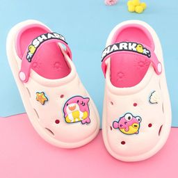 Oh! Pair Back Strap Closure Clogs With Shark Applique - Rose Red-picture-0