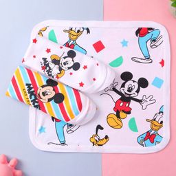 Babyhug Disney Interlock Knit Hand & Face Towels with Mickey Mouse Digital Print  Pack of 3 L 28  X B 28 cm - White & Light Pink-image-3