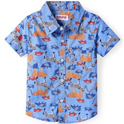 Babyhug Cotton Knit Half Sleeves Shirt with Animal Print -Blue-image-75