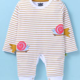 Mini Taurus Interlock Knit Full Sleeves Romper with Snail Print & Stripes - Golden-image-42