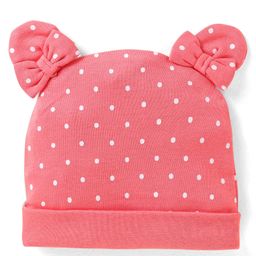 Babyhug Interlock Knit Cap With Ear Applique & Polka Dot Print - Pink-image-9