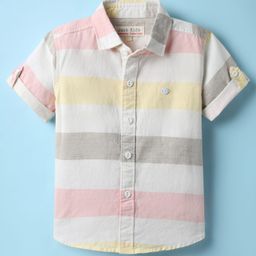 JASH KIDS Cotton Woven Half Sleeves Striped Shirt - Pink-image-62