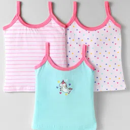 Bodycare Cotton Knit Singlet Unicorn Heart Printed & Striped Slips Pack Of 3 - Light Blue Pink & White-picture-48